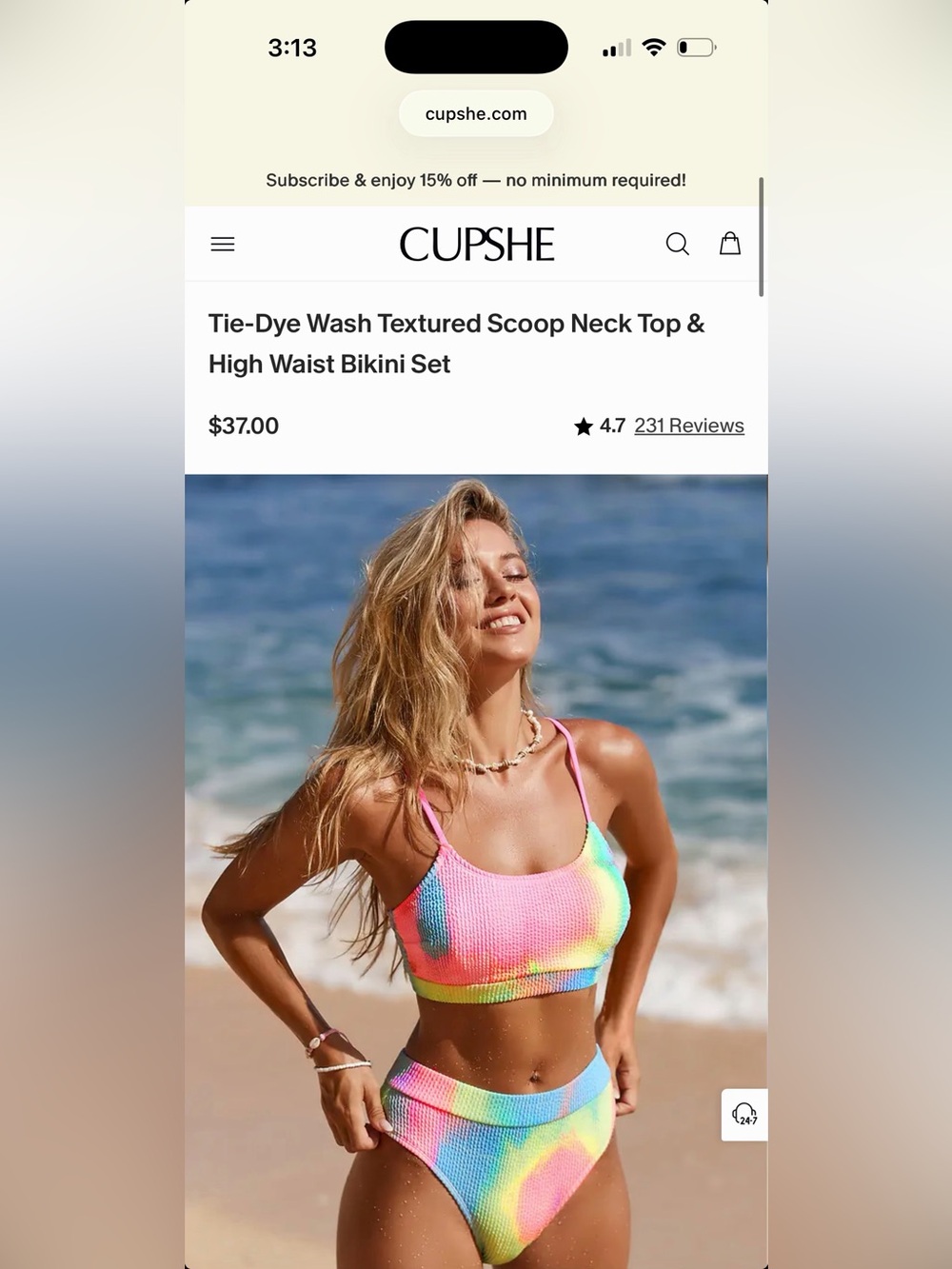 Tie-Dye Scoop Neck Bikini Top - Neon Rainbow